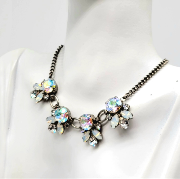 SOLDRetired Sorrelli Aurora Borealis Swarovski Crystal Statement Necklace Silver - Picture 4 of 11